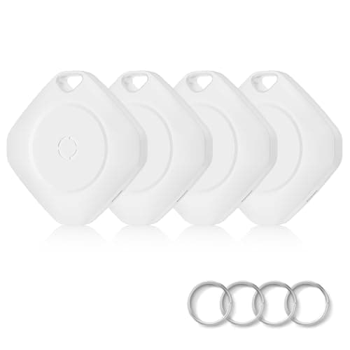 Tracker Tags-4 Pack, Compatible with Apple Find My APP (iOS Only) Tag Set with IP67 Waterproof, Loud Beep, Replaceable Battery, Smart Tag for Keys, Bags, Luggage, Pets, Wallet, White - Image 1