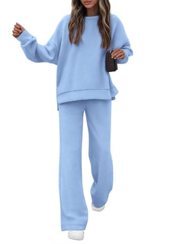 KIRUNDO Matching Sets Women Clothing Sweatsuits 2 Piece Outfit Sweat Set 2026 Fall Lounge Sets Airport Travel Tracksuit(Light Blue, Small) - Image 1