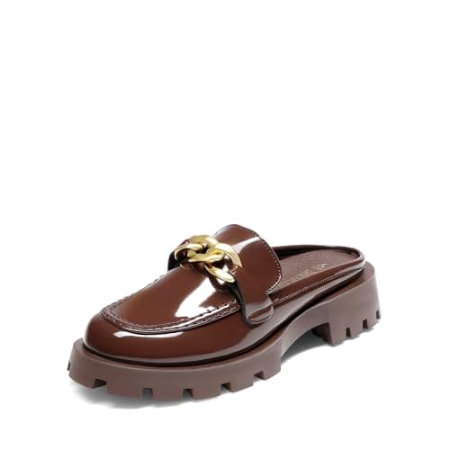DREAM PAIRS Mules for Women Slip On Shoes Platform Thick Comfortable Women’s Chunky Flat Slides Slippers Loafers,Size 6,Brown-Pat,SDML2326W - Image 1
