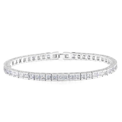 TRENDOLLA 3MM Square Cubic Zirconia Tennis Bracelet for Women and Men, Classic Tennis Bracelet Wrist Size 6.5-8 inches (7.25") - Image 1