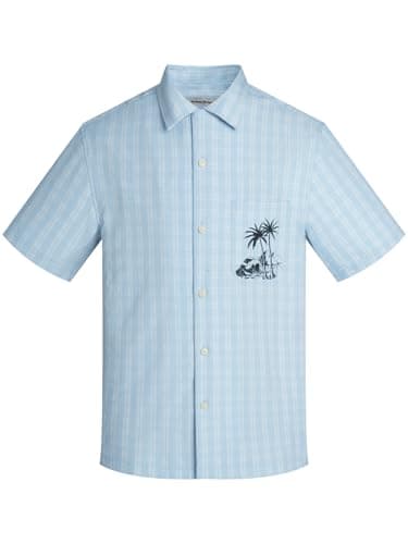 Havana Breeze Mens Hawaiian Shirt Short Sleeve Plaid Beach Shirts Casual Relaxed-Fit Print Camp Shirts Light Blue L - Image 1