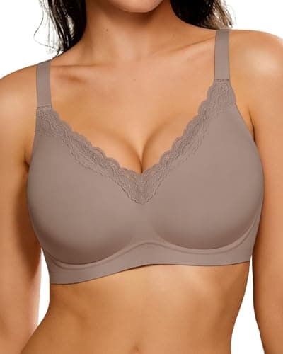 HORISUN Jelly Wireless Bras for Women Push Up V Neck Seamless T-Shirt Bras No Underwire Supportive Full Coverage Bralettes (Grey 32DD) - Image 1