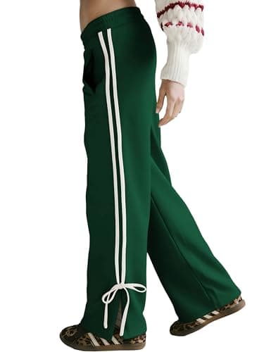 Jianzhixiao Women's Y2K Baggy Sweatpants Wide Leg Joggers Elastic Waist Striped Athletic Track Pants Lounge Casual Wear(Green-M) - Image 1