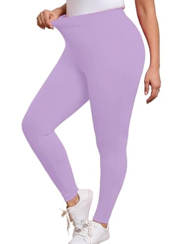 AusLook Plus Size Light Purple Leggings for Women 26 Inch High Waisted Tummy Control 5X Yoga Pants Soft Stretch Workout Lounge Pants - Image 1