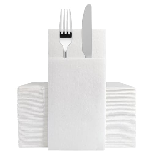 Disposable Dinner Napkins Linen Feel with Built-in Flatware Pocket, 100Count Napkins with Pockets for Silverware, Wedding, Christmas, Thanksgiving, Birthday - Image 1