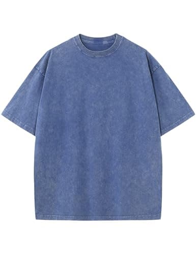 Arssm Men Oversized T Shirts Vintage Tee Loose Fit Short Sleeve Casual Streetwear Baggy Washed Unisex Tops(Blue-S) - Image 1