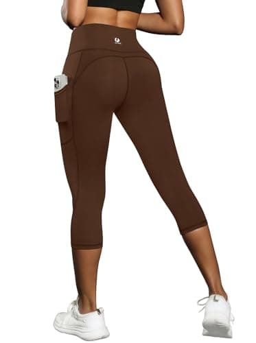 Fihapyli ICTIVE Women's Capris Yoga Pants with Pockets Running Pilates Fitness Running High Waisted Leggings Coffee S
