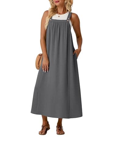 Lepunuo Overall Dress for Women Summer Long Dresses Adjustable Jumpers Casual Cover up with Pockets - Image 1