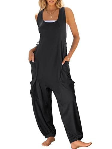 ANRABESS Women Overalls Jumpsuits Loose Casual Dressy Sleeveless Baggy Harem Pants Romper Jumpers 2026 Trendy Summer Outfits Black X-Small - Image 1