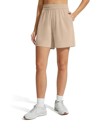 G4Free Womenâs Casual Shorts 4'' A-Line Shorts with Pockets Comfy Pull-On Fit for Summer Daily Wear Running (Light Khaki,M) - Image 1