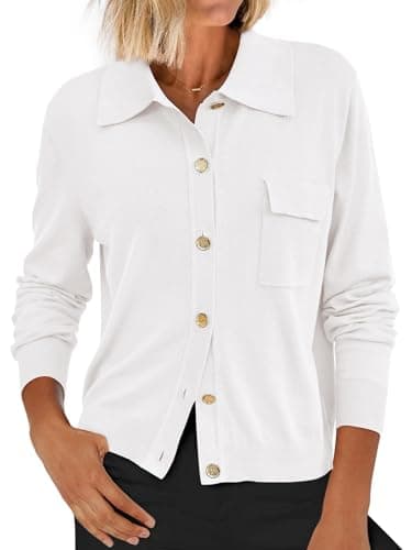 PRETTYGARDEN Women's 2026 Spring Long Sleeve Knitted Button Down Shirts Lightweight Cardigan for Women Dressy Casual Tops (White, Large) - Image 1
