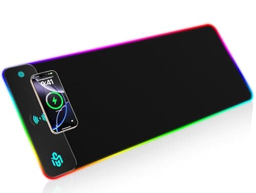 Mouse Pad Gaming Wireless Charging, 800x300x4mm Extended Desk Mat with 10 RGB Light Modes, Non-Slip Rubber Base, Waterproof Computer Keyboard Mat for Gamer, PC, Laptop, Office, Black - Image 1