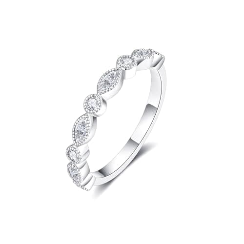 IMOLOVE Moissanite Wedding Bands for Women, Trendy 0.5 Carat Silver Marquise Wedding Band Everyday Fashion Moissanite Eternity Band Rings for Women with 18K White Gold Plated Size 9 - Image 1