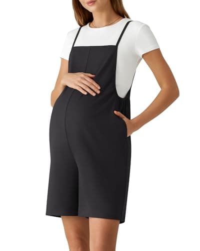 G4Free Maternity Overalls with Pockets Adjustable Straps Casual Pregnancy Shorts Jumpsuit Comfy Romper for Lounge Work(Black,S) - Image 1