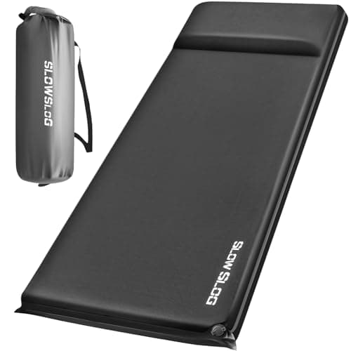 Slow Slog Self-Inflating Single Camping Pad with Pillow, 4in Ultra-Thick Foam Sleeping Mat with Pump Sack for 4-Season Hiking and Tent Travel, Portable Camping Mattress, Black - Image 1