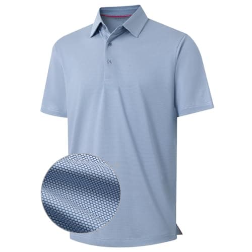 M MAELREG Mens Polo Shirts Short Sleeve Dry Fit Moisture Wicking Jacquard Performance Sport Golf Shirts for Men Light Blue - Image 1