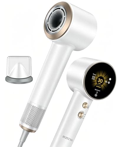 BYZEEYA High-Speed Hair Dryer, 160,000 RPM Ionic Hairdryer with 1 Billion Plasma, 7 Modes LCD Display & TOF Smart Temp Control, Professional Travel Blow Dryer for Women/Men/Kids/Pets, Moon White - Image 1