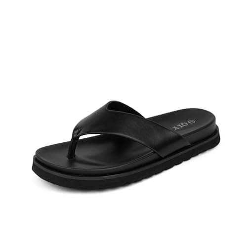 QIY Black Sandals Flip Flops Thong Slide Platform Sandals for Women 2026 Taos Sandals Slip on Shoes With Arch Support Backless Open Round Toe Lightweight Comfortable Walking Flats Shoes Size 8.5 - Image 1