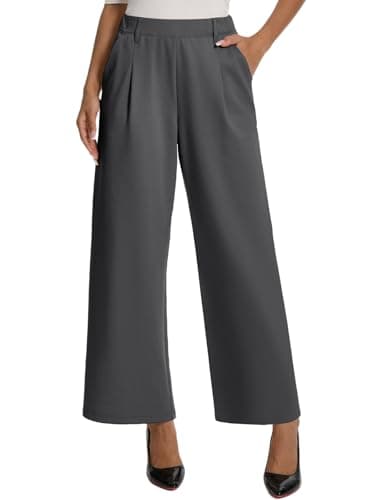 Amzdora Women’s Casual Wide Leg Pants High Waisted Stretch Pull On Palazzo Trousers Loose Flowy Lounge Pants with Pockets Dark Gray - Image 1