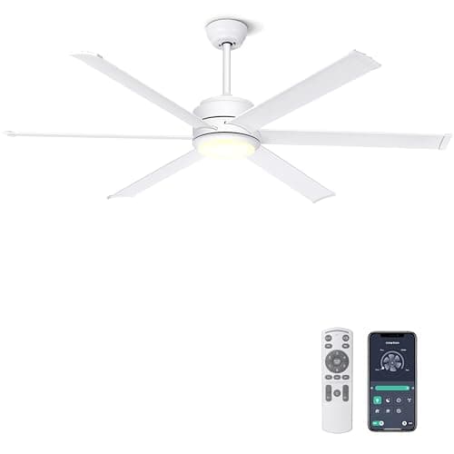 Ohniyou 60" Industrial Ceiling Fan with Lights - Remote & APP Control, Dimmable, DC Motor, Indoor Outdoor Fan for Patio Living Room, White - Image 1