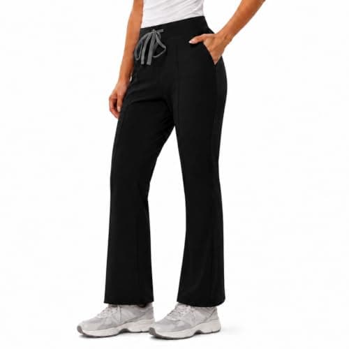YEZEX Yoga Scrub Pant Women - High Waisted Flare Scrub Pant, Yoga Scrub Leggings Work Pant, Anti-Wrinkle & 4 Pockets,Slim Fit Black