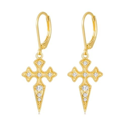 FILMOON Gold Plated Cross Dangle Earrings Religious Leverback Earrings for Women Men Vintage Style Jewelry - Image 1