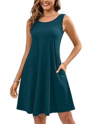 KORSIS Summer Dresses for Women Indigo Blue Small Casual T Shirt Tank Dresses Sleeveless Swing Flowy Ladies Beach Vacation Sundress with Pocket - Image 1
