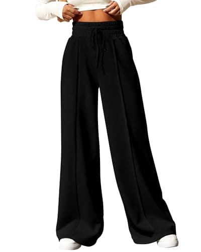 BTFBM Womens Casual Sweatpants Wide Leg Lounge Pants Drawstring Workout Comfy Joggers Pants with Pockets(Solid Black,X-Large) - Image 1