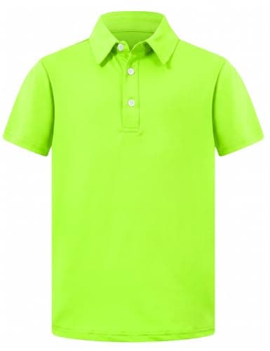 Cozople Boys Polo Shirts Short Sleeve Slim Fit Golf Shirts Moisture Wicking Athletic Casual Kids School Uniform,Neon Green,Size 9-10 - Image 1
