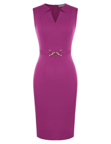 GRACE KARIN Work Dresses for Women 2026,V Neck Business Office Bodyon Dress,Sleeveless Pencil Semi Formal Midi Dress Rose Purple M - Image 1