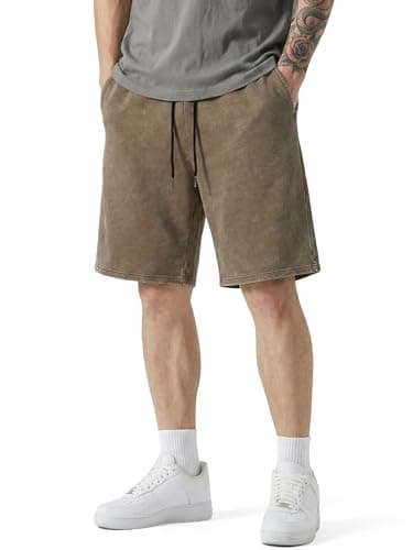JMIERR Summer Shorts for Men Relaxed Fit Elastic Waist Drawstring Breathable Comfortable Oversize Vacation Beach Casual Cotton Acid Washed Bermuda Dress Shorts for Daily Wear, Brown, 3X-Large - Image 1