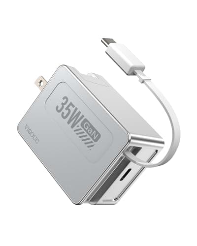 VIGOUC USB C Retractable Fast Charger, PD 35W Dual Port, Wall Adapter Foldable US Plug, Type C Lightning Cable, Compact GaN Charging Block for iPhone 17 16 15 / iPad Portable Travel Home Office - Image 1