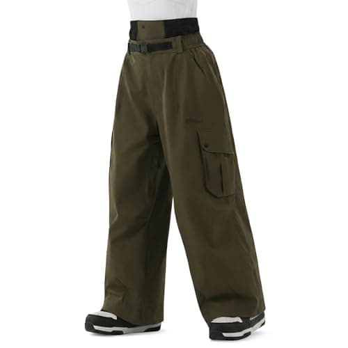 HIGH EXPERIENCE Snowboard Pants for Women Men Baggy Ski Pants Snow Loose Warm Insulated Winterproof Waterproof (Army Green, Large) - Image 1