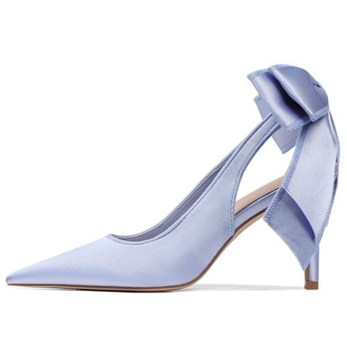 Mattiventon Wedding Shoes for Bride Slingback Heels with Bow Tie Closed Pointed Toe Stiletto Heels Satin Dress Pumps Shoes for Prom Party Blue - Image 1