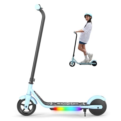 Electric Scooter for Kids, 150W Motor, Simple One-Button Control, 2 Safe Speeds (6/10 MPH), Colorful Lights, Magnetic Charging, Dual Brake System, Ideal Presents for Boys & Girls, Blue - Image 1