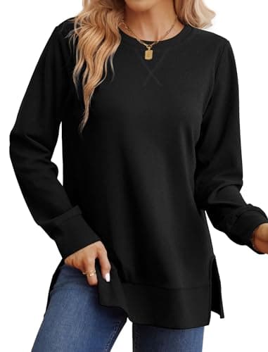 Saloogoe Tunic Tops for Women Loose Fit Dressy Black Maternity Clothes Crewneck Sweatshirt Trendy Shirts Black S - Image 1