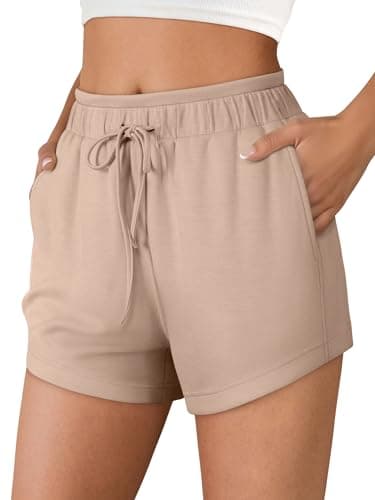 ANRABESS Womens Sweat Shorts 2026 Summer Workout Running Casual Soft High Waist Drawstring Lounge Shorts with Pockets Almond X-Large - Image 1