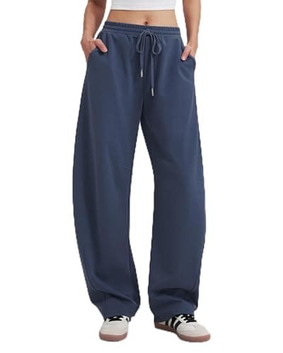 MOOSLOVER Women Barrel Wide Leg Sweatpants Casual Lounge Drawstring Elastic Waist Double Knit Spacer Sweat Pants(XL,Navy Blue) - Image 1