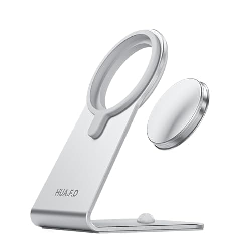 HUAFD MagSafe Charger Stand Compatible with Apple MagSafe Charger 15W/25W, Aluminum Desktop Dock for iPhone 17/16/15/14/13/12, Portrait & Landscape Viewing, Cable Slot, Charger Not Included, Silvery - Image 1