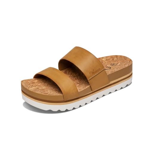 Athlefit Women's Two Strap Beach Slide Sandals Summer Brown Comfortable Sandals With Arch Support Footbed Slides Size 10 - Image 1
