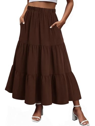 Magritta Women's Summer Maxi Skirt High Waist Pleated Ruffle Long Skirt with Pockets Stylish Coffee XX-Large - Image 1