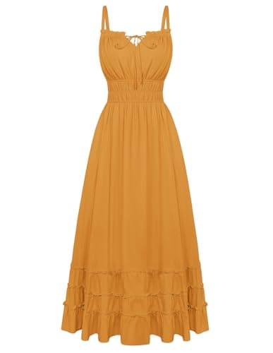 Scarlet Darkness Women's Summer Maxi Dress 2026 Boho Sleeveless Ruffle Flowy Milkmaid Sundress with Pockets Yellow M - Image 1
