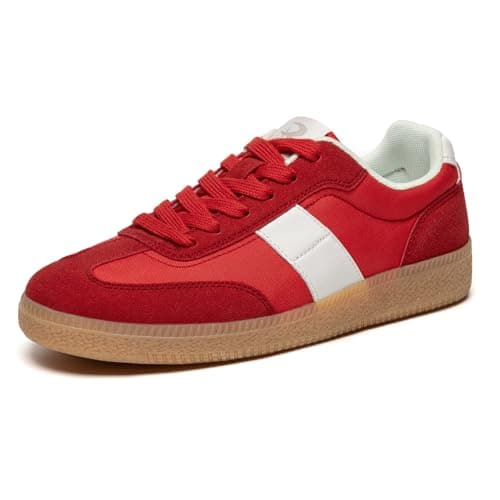 Rihero Women's Fashion Sneakers Classic Tennis Shoes Casual Lace-Up Walking Shoes Red Size 7 - Image 1