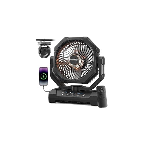 Camping Fan Rechargeable, 60H Long-Lasting Battery Powered Fan - 4 Speeds, 3 Light, Timer, Sleep Mode, Hook, Portable Fans for Camping Gear, Travel Essentials, Tent, RV, Outdoor, Garage, Emergency - Image 1
