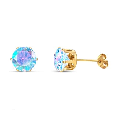 Pearllives CZ Stud Earrings 18K Gold Plated 316L Stainless Steel Earring Studs Hypoallergenic Cubic Zirconia Stud Earrings For Women (6MM, Dazzling Blue) - Image 1
