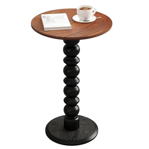 zaowofires Solid Wooden Round Side Table(Walnut/Black, 11.8" W*21.65" H) - Image 1