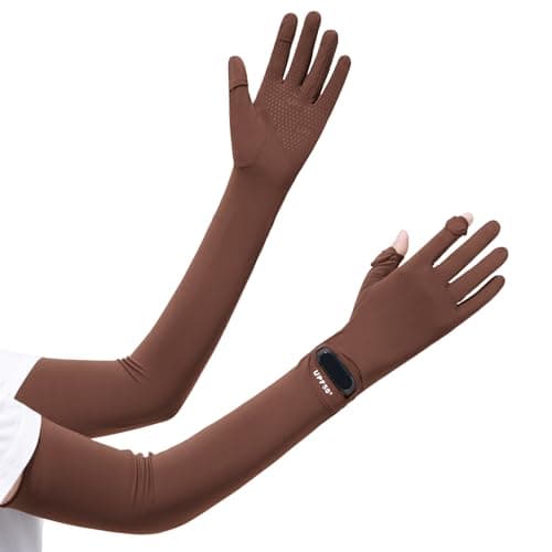 apaepr Ultra Thin Full Finger UV Protection Gloves Driving Gloves Women, Breathable Touchscreen UPF Glove Sun Protection Glove (Brown, One Size) - Image 1