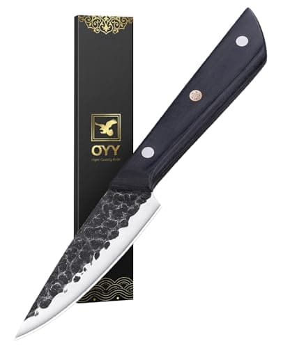 OYY 3.7 Inch Hand Forged Paring Knife, VG10 High Carbon 3-Layer Clad Steel Small Kitchen Knife, Ultra Sharp Full Tang for Peeling, Slicing & Delicate Prep, Gift Box for Men & Women - Image 1