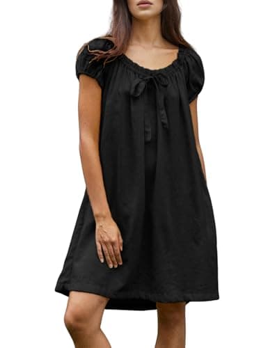 Xiaoxuemeng Womens Dresses Short Sleeve Round Neck Summer Dress Elegant Bow tie Casual Sundress(Black-XL) - Image 1