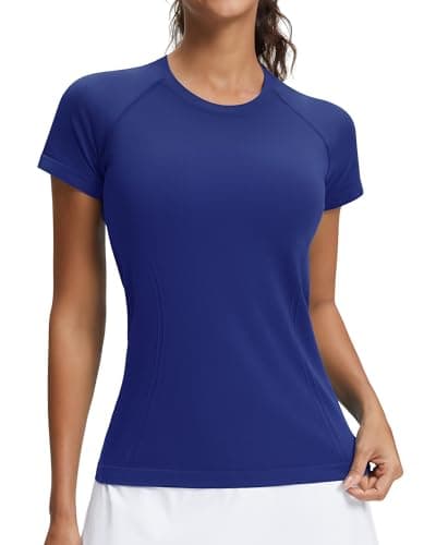 Stelle Women Seamless Workout Shirts Short Sleeve Athletic Top Yoga Gym Running T-Shirts(Navy,S) - Image 1